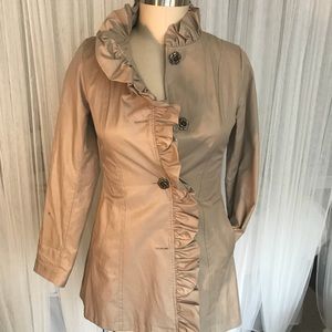 Betsey Johnson Ruffle Khaki Trench Coat Medium